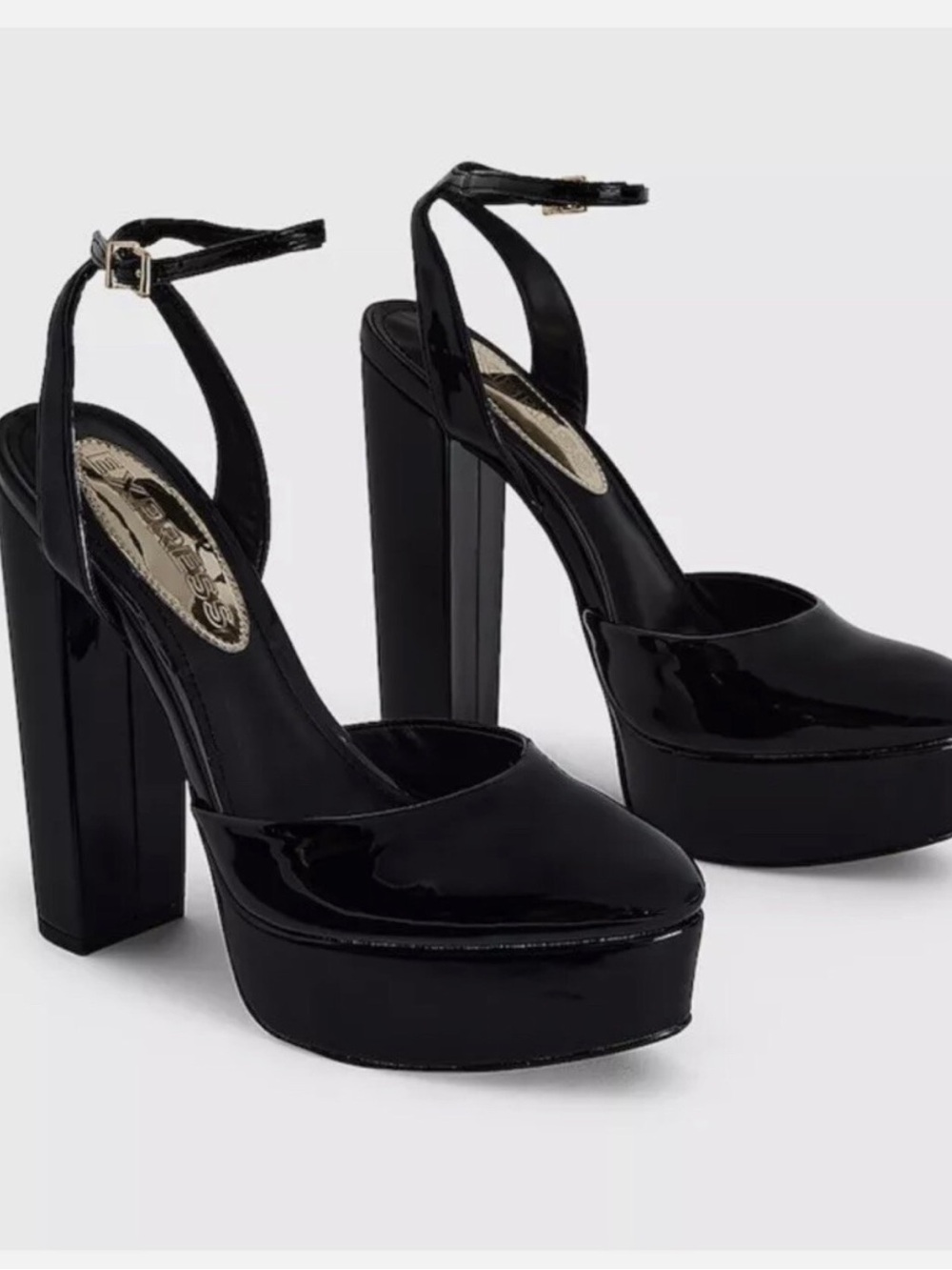 Express Black Patent Platform Pumps
